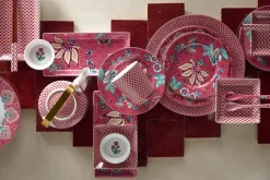 Lot De 4 Articles Assiettes Plates Flower Festival Fonce 26.5Cm