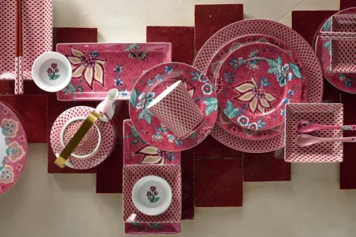 Lot De 4 Articles Assiettes Plates Flower Festival Fonce 26.5Cm
