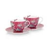 Lot De 2 Tasses Et Soucoupes A Cappuccino Flower Festival Rose Fonce